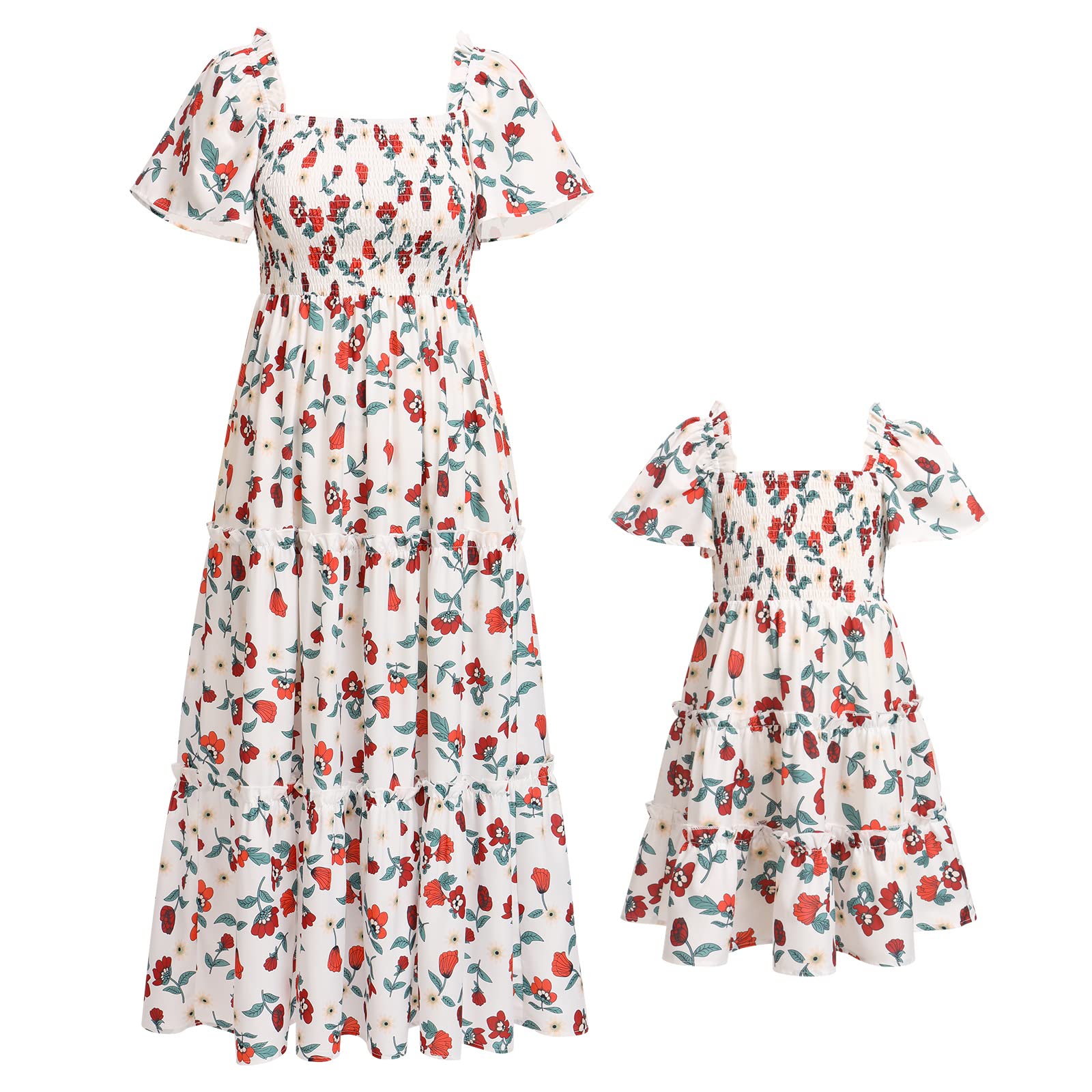 Photo 1 of *ONLY KIDS DRESS* SIZE 18-24 MONTH Mommy and Me Dresses Sleeveless Spaghetti Shoulder Straps Plaid Floral Midi Dress Beach Boho Mom Daughter Matching Outfits White Floral Medium