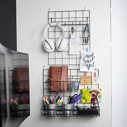 Vista 14 de ODOXIA Accesorios de rejilla de pared Cesta colgante, estante de ganchos y estante Estante de exhibición de panel de alambre y ganchos