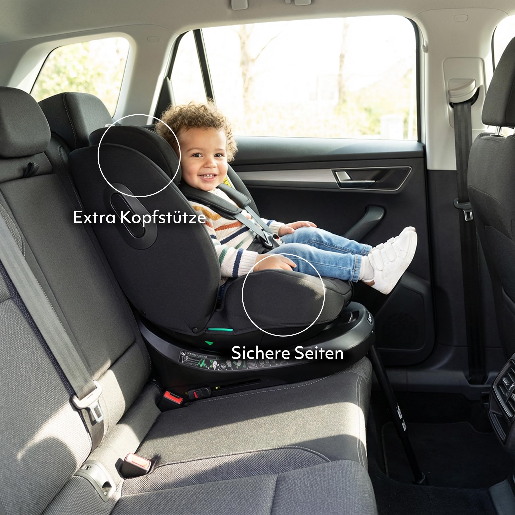 Deryan Carly 360° i-Size Kindersitz 40-150 cm, Drehbarer Autositz 0 bis 12 Jahre (0–36 kg) mit ISOFIX, Liegefunktion & Stützfuß, Gruppe 0+/1/2/3, ECE R129, Autokindersitz mit Gurtbefestigun (Schwarz)
