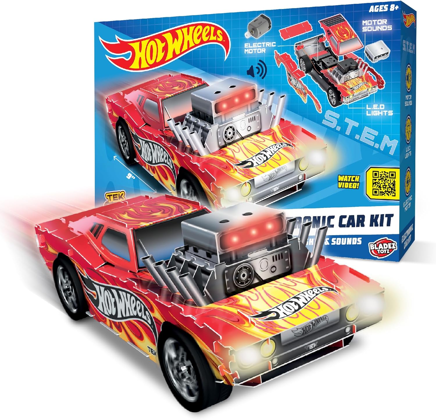Hot Wheels by Bladez Toyz Create Your Own Motorized Racing Car - STEM Activity with Electric Motor and LED Lights - Hot Wheels Maker Kitz - Simple Building Kit for Kids incl