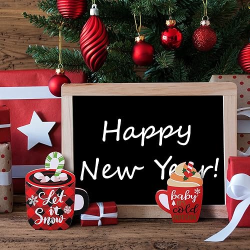 Miniatura 6 de 3 letreros de madera de Navidad en bloque de madera de café de Navidad, decoración de mesa para Navidad, vacaciones, cumpleaños, fiestas temáticas