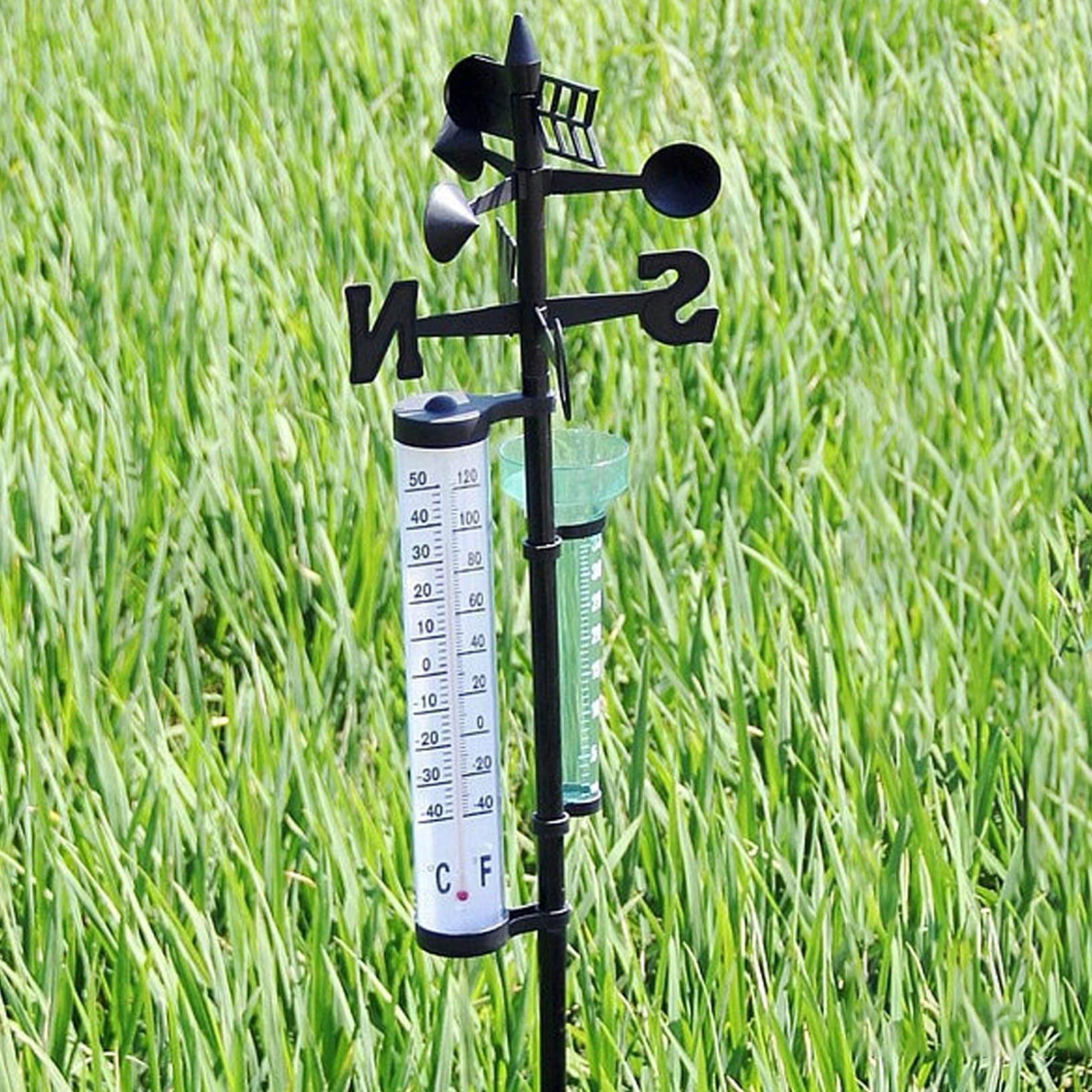 Station météo sans fil avec support rotatif 55'' Station météo facile à installer avec pluviomètre, thermomètre et palette pour thermomètre de mesure de jardin