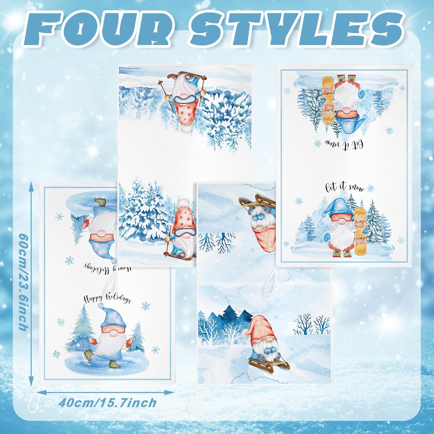 Tegeme 4 Pcs Winter Kitchen Towels Winter Dish Towels Let It Snow Gnome 16 x 24 Inch Daily Seasonal Christmas Decoration Hand Towels for Kitchen Decor and Accessories - Image 3