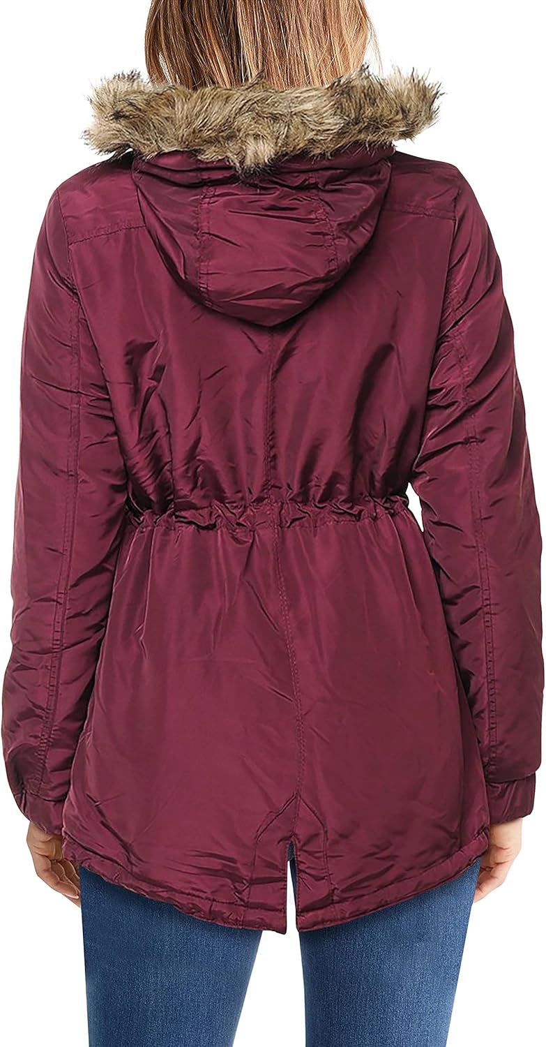 Ma Croix Womens Winter Lightweight Hooded Anorak Jacket Short Faux Fur Coat Ski Jacket