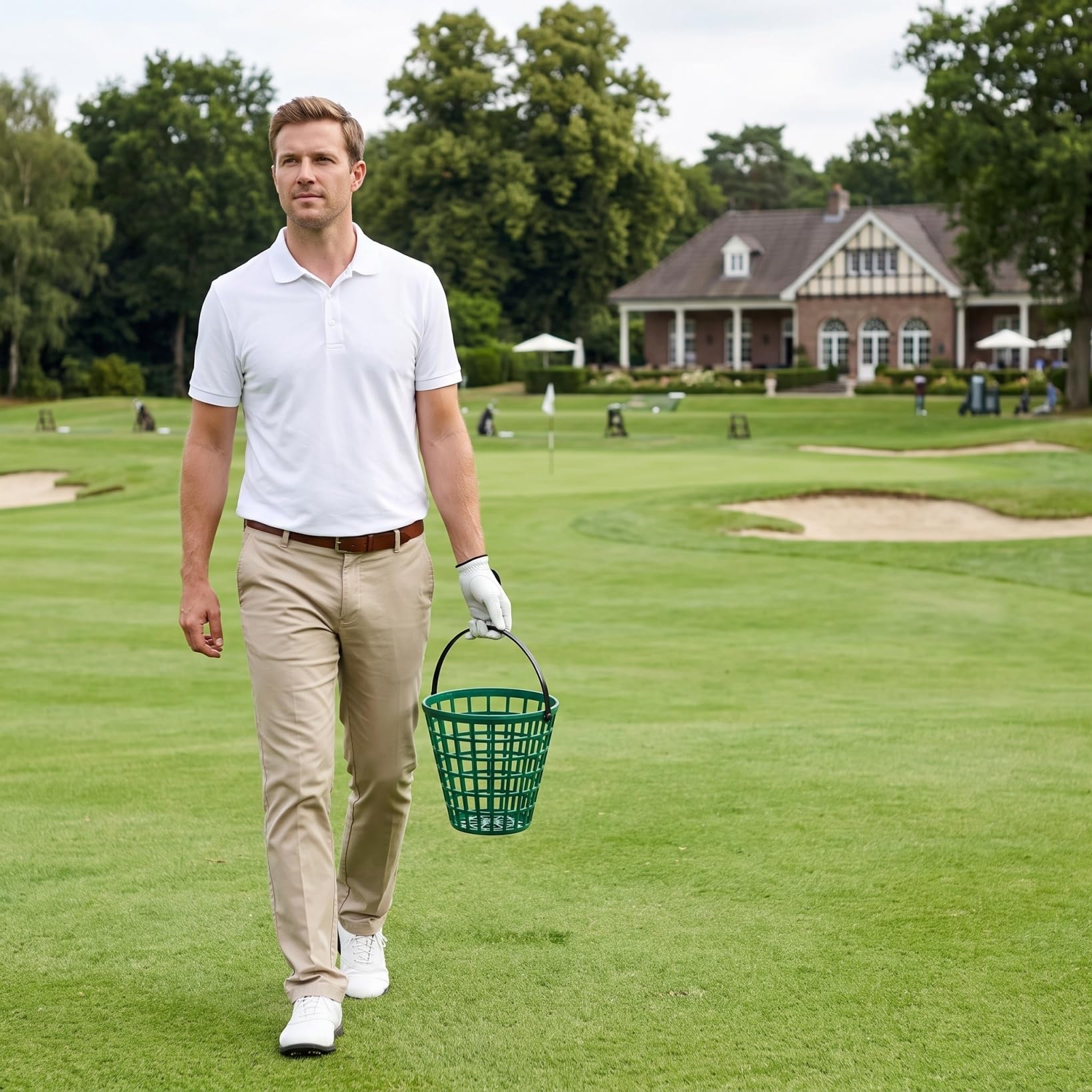 BESPORTBLE de Rangement pour balles de Golf, Panier de Rangement pour balles de Golf, Panier de Golf avec poignée, Peut contenir 75 balles, Nylon Durable, Vert