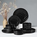 HaWare Dinnerware Sets, 18-Piece Plates and Bowls Set, Stoneware Dish Set for 6, Ceramic Dinnerware for Home Restaurant, Chip and Scratch Resistant, Microwave and Dishwasher Safe, Matte Black