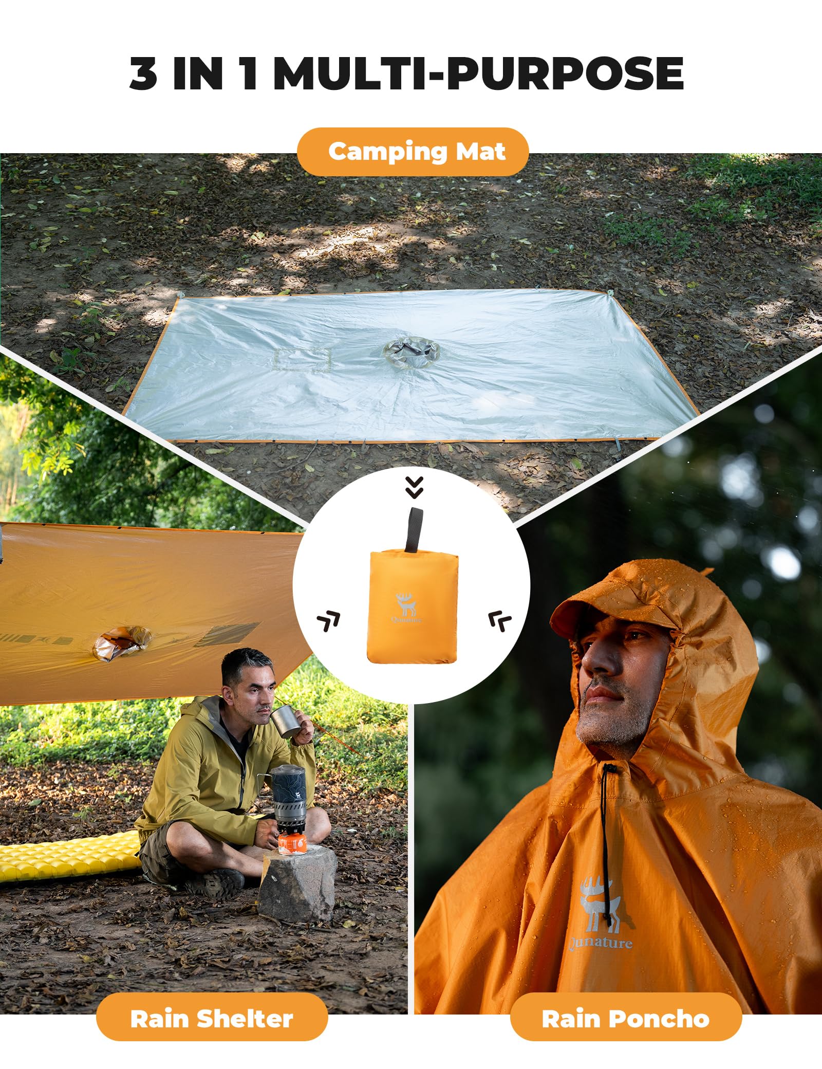 Poncho Impermeabile 3 in 1, Giacca Antipioggia Uomo Donna Multifunzione, Mantella Antipioggia con Cappuccio, Portatile e Leggera, per Campeggio Trekking Escursione Picnic