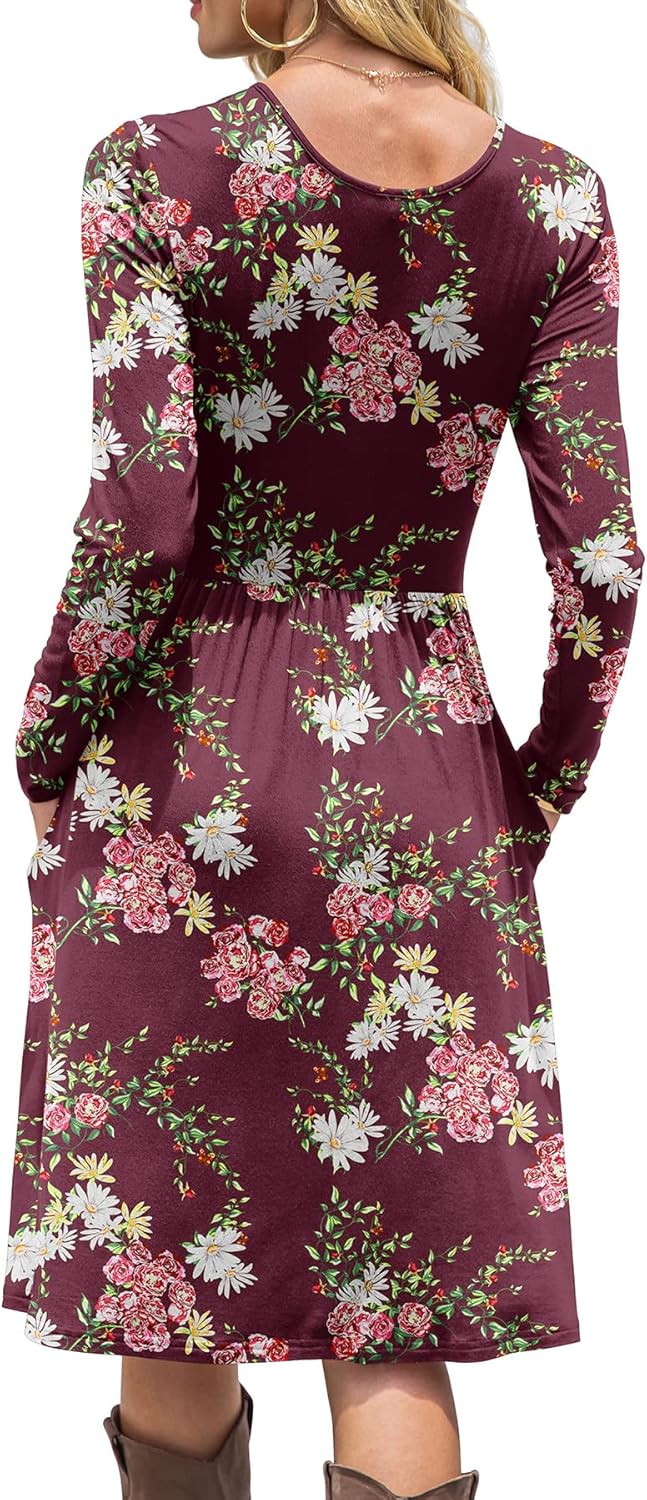 DB MOON Women Casual Long Sleeve Dresses Empire Waist Knee Length Loose Dress with Pockets - Image 2