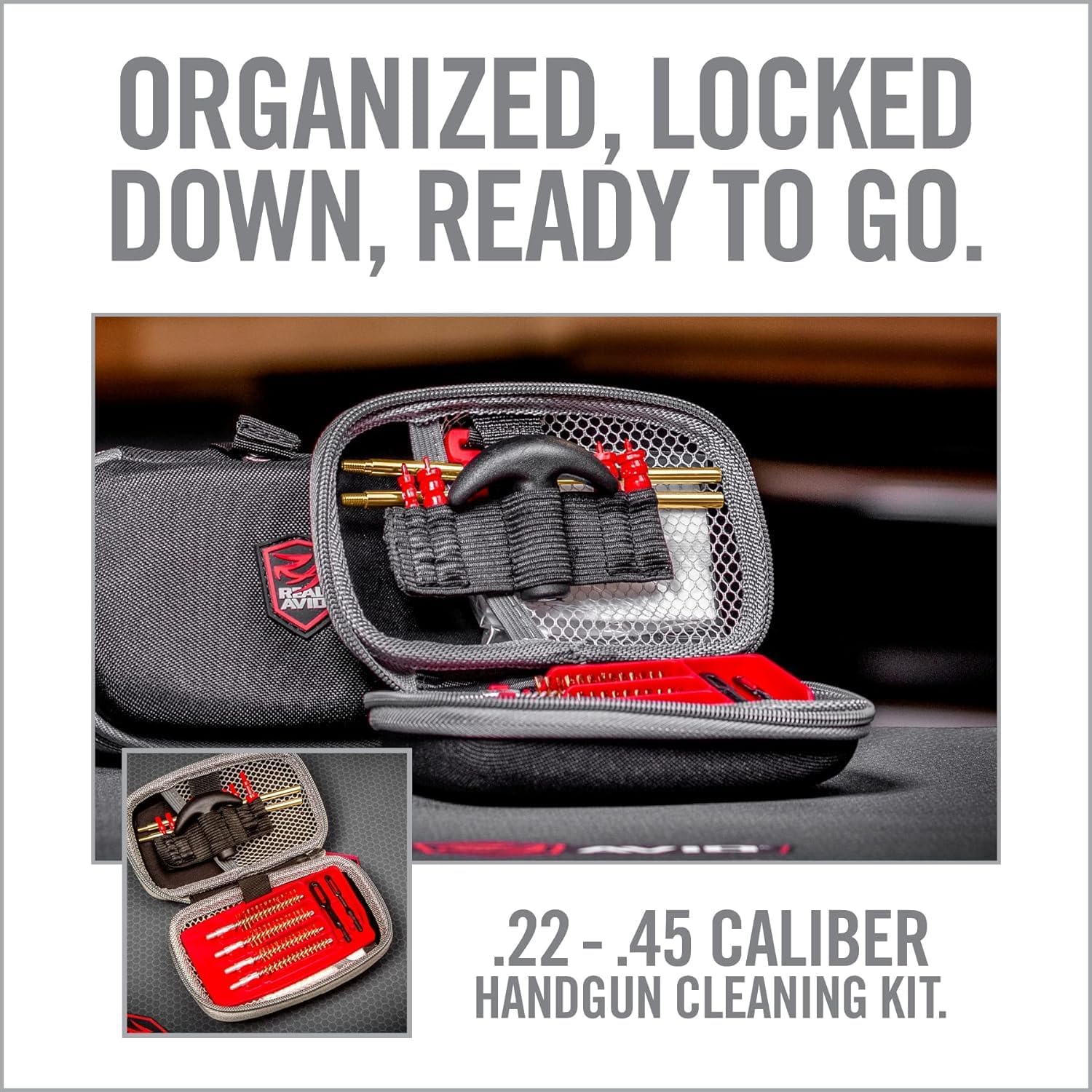 Real Avid Pistol Cleaning Kit 1911 Accessories | 1911 Bushing Wrench Takedown Tool 45 ACP Caliber 22 38 9MM 40 45 Cal Gun Tools & 1911 Field Guide | 9mm Cleaning Kit w/ Gun Cleaning Brush Rods Patches