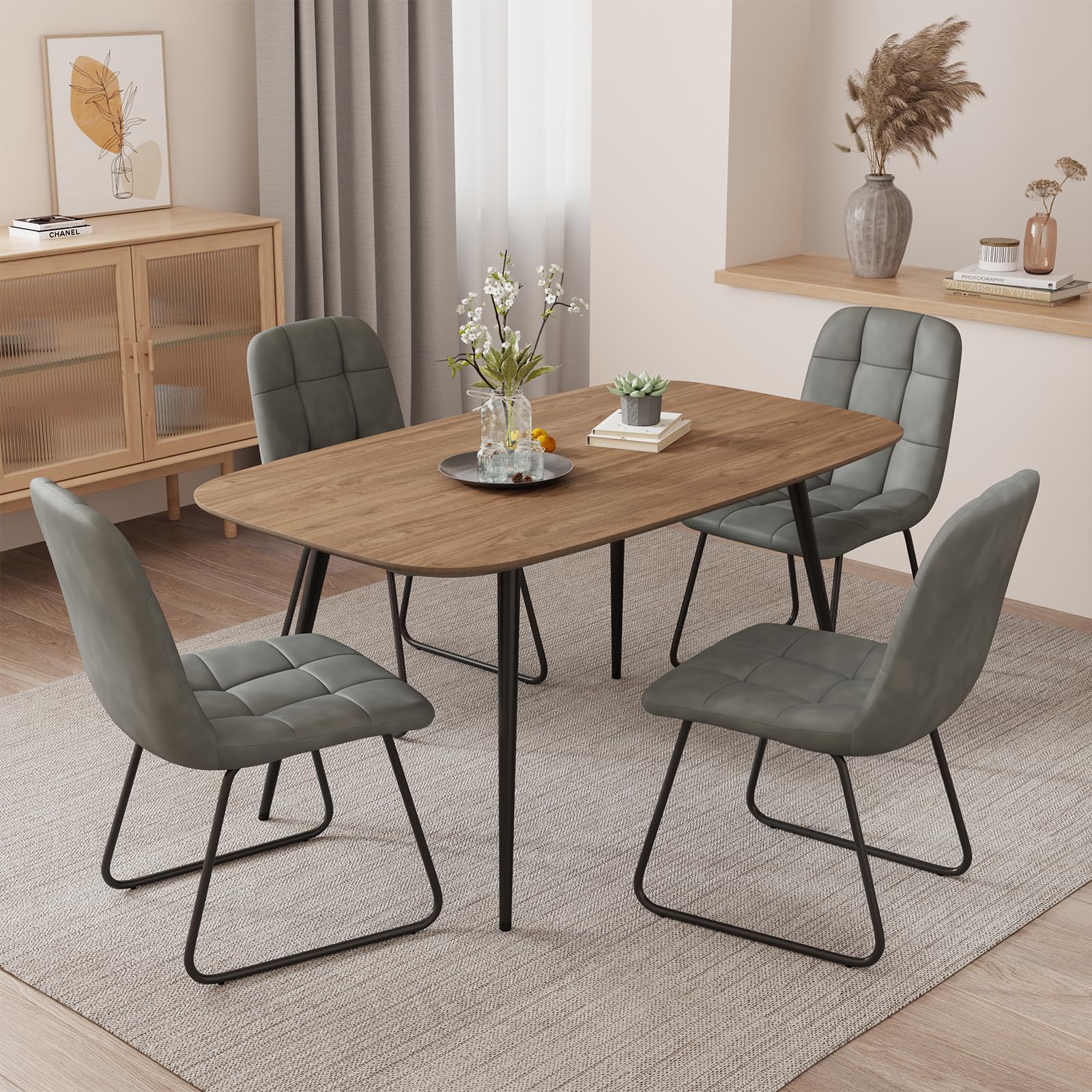 Amazon.com - HIPIHOM 47.2'' Dining Table Set for 4,Modern Wood Dining Table,Leather Dining ...