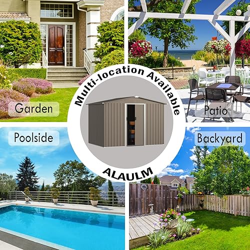Miniatura 6 de ALAULM Cobertizo de almacenamiento para exteriores de 8 x 6 pies, cobertizo de herramientas de metal galvanizado con rejillas de ventilación y