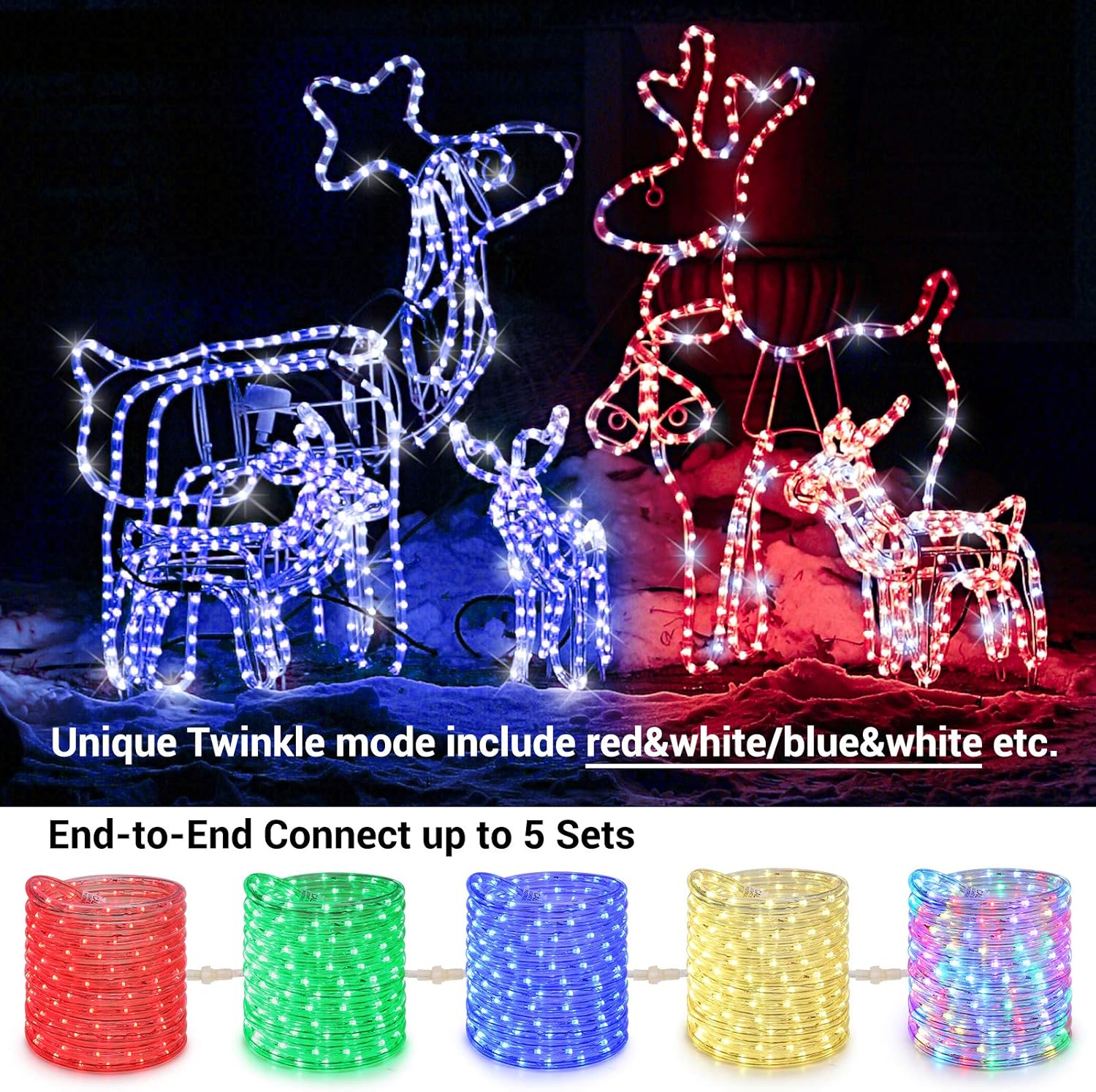 Brizled Color Changing Rope Lights, 18ft 180 LED RGB Rope Lights, Connectable Christmas Light Indoor Tube Lighting with Remote Outdoor White Tube Light Waterproof Color Outdoor Lighting for Xmas Decor