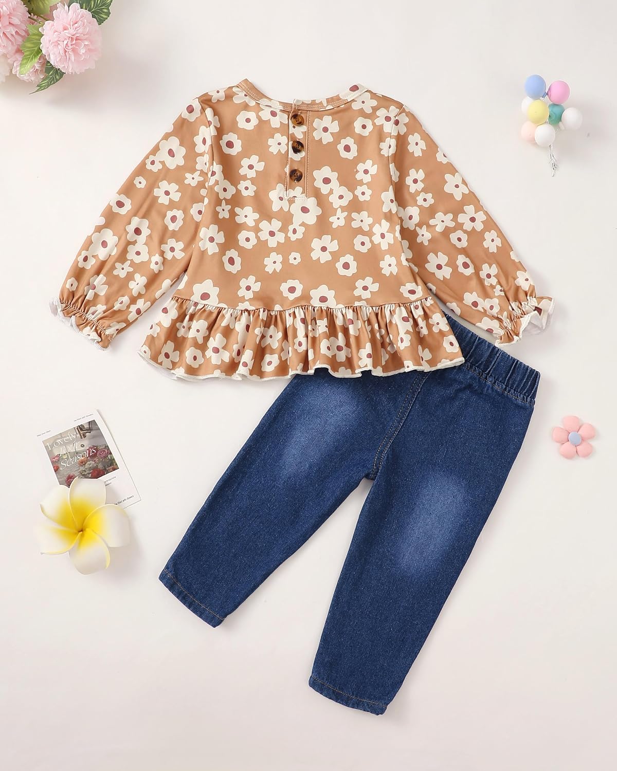 Renotemy Baby Girl Clothes Toddler Girl Clothes Outfits Infant Clothing Jeans Pants Set Cute Clothes Set for Girls