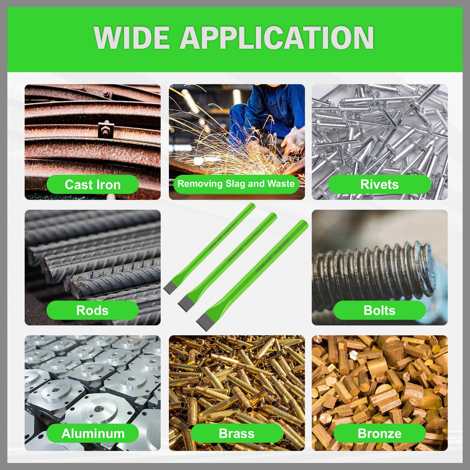 3-Piece Heavy Duty Cold Chisel Set, 3/8-Inch, 1/2-Inch, 5/8-Inch Premium Metal Chisels, Heavy Duty Carbon Steel Chisel Set for Carpentry, Masonry, Woodworking, Stone Chisels