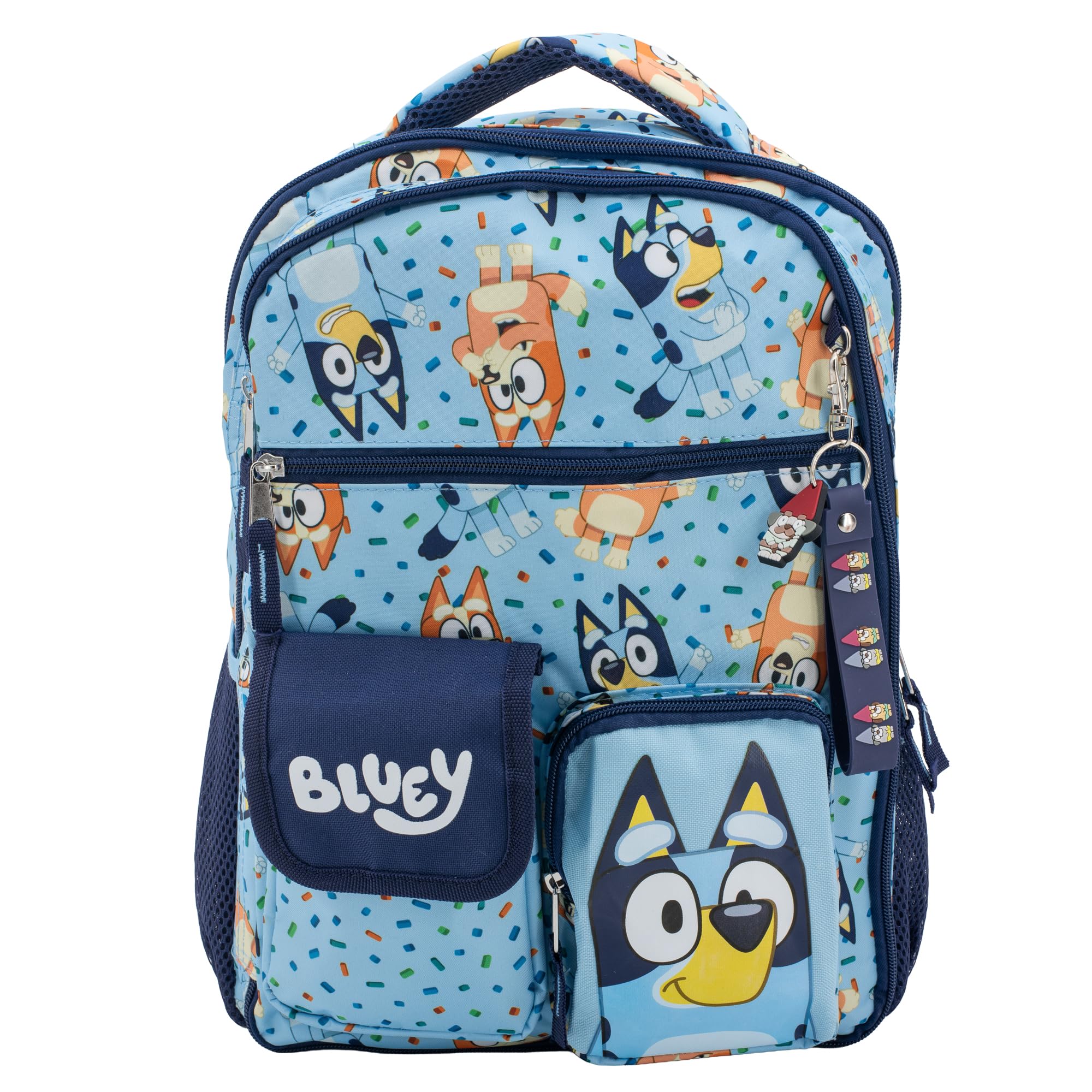 AI ACCESSORY INNOVATIONS Bluey & Bingo Backpack for Girls & Boys, Multi Pocket Bookbag with Adjustable Shoulder Straps & Padded Back, Blue
