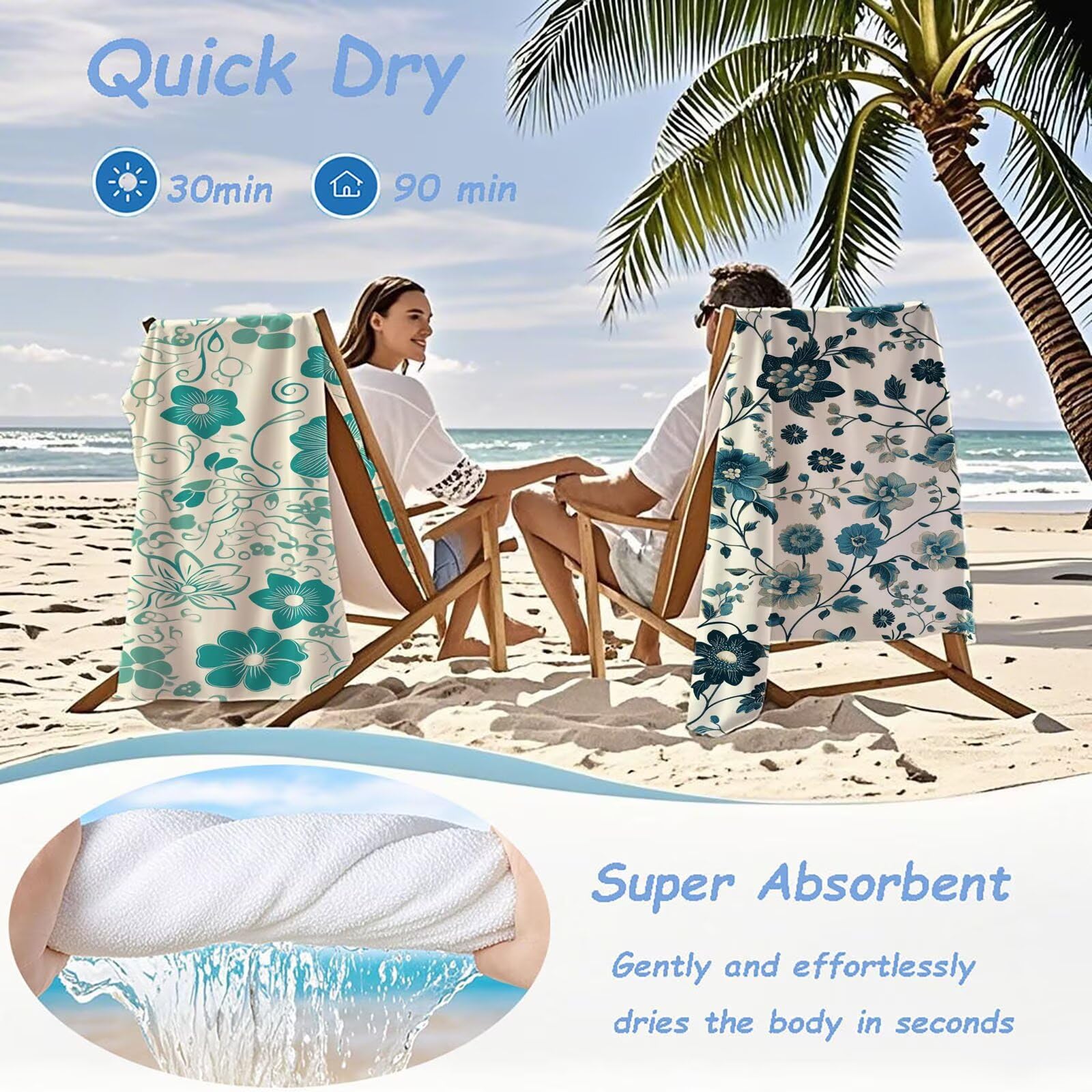 Ręczniki z mikrofibry, kwiaty, ręcznik plażowy, duży 100 x 180 cm, ręcznik sportowy, szybkoschnący, chłonny, ręcznik plażowy, mata plażowa, koc piknikowy na podróż, kemping, do wakacji na basen, M-790