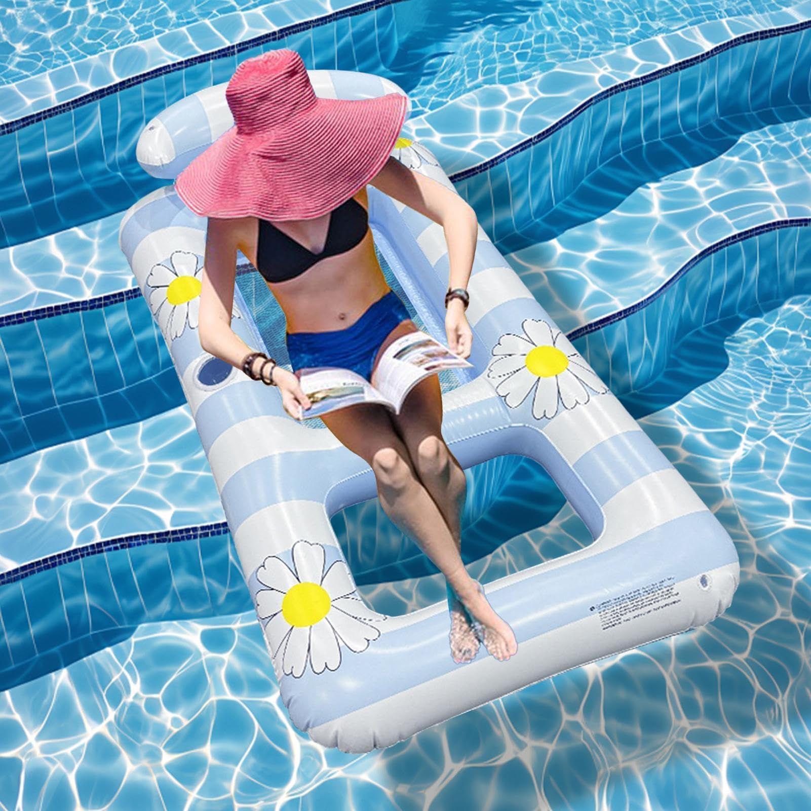 Galleggianti Da Piscina Per Adulti Materassino Gonfiabile con Poggiatesta | Lettino Prendisole Portatile Da Piscina per Spiaggia Lago Fiume Festa Ritrovo Giardino Cortile Campeggio Vacanza