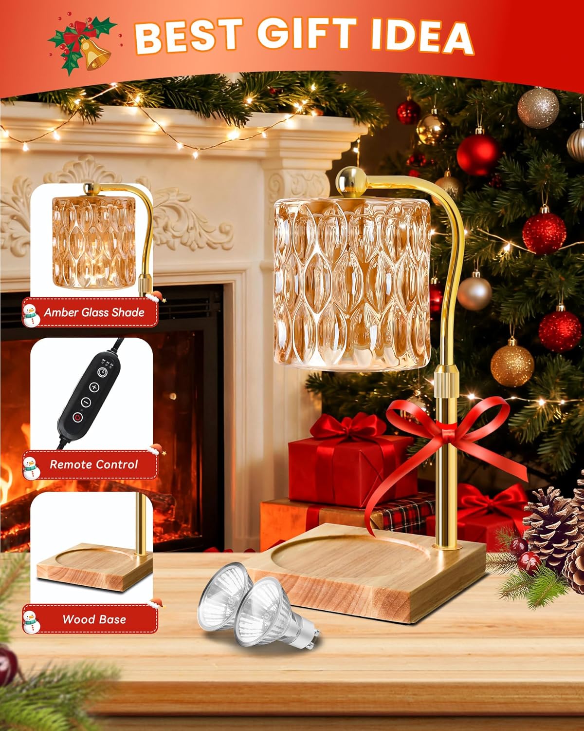 Candle Warmer Lamp Adjustable Height with Timer Dimmer, Dimmable Glass Wax Melt Warmer Light for Scented Jar, Present for Women Candle Lovers Christmas House Warming Home Decor Brithday, Amber - Image 6