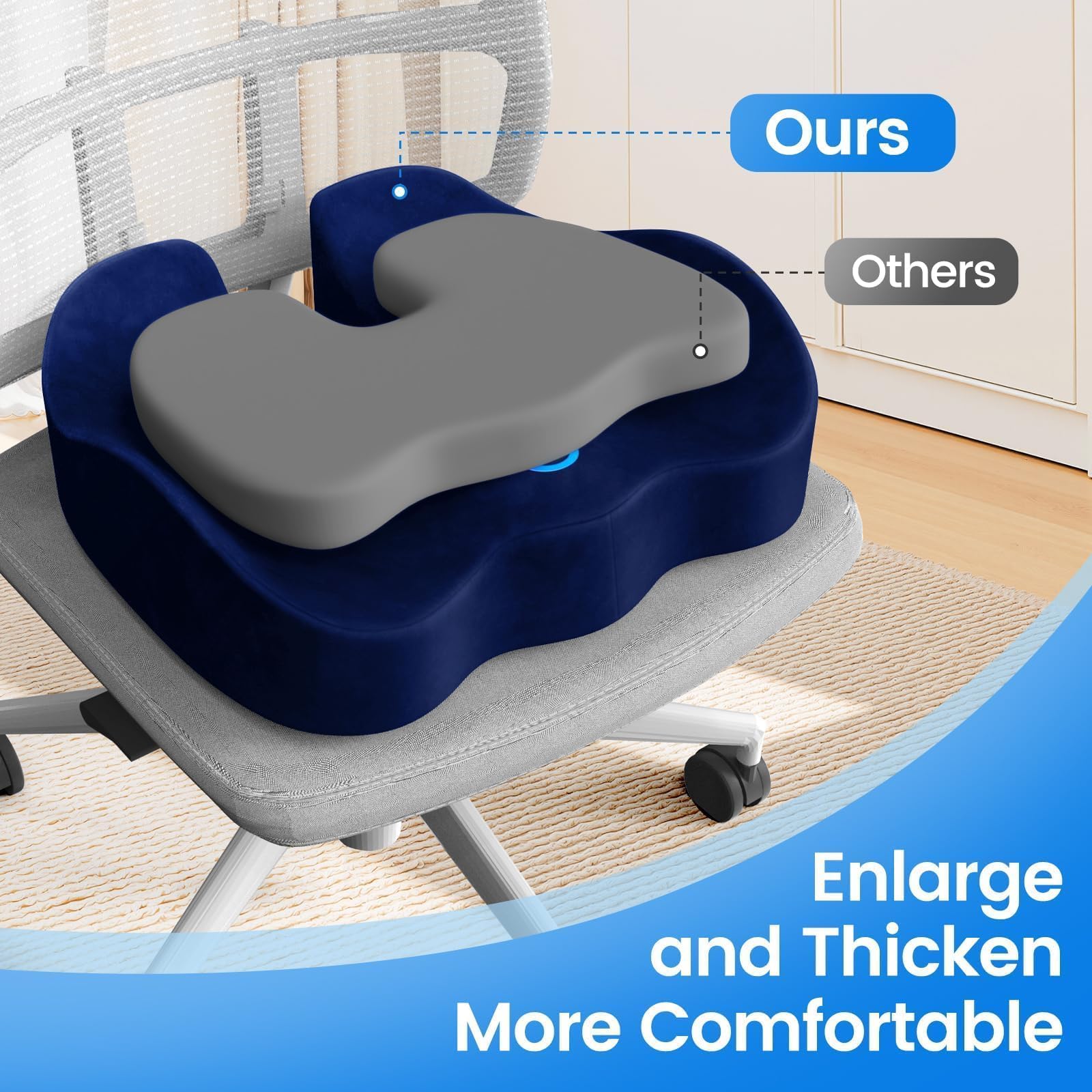 Seat Cushion, Non-Slip Memory Foam Chair Cushion for Taibone, Blue/X-Large — Amazon image 6