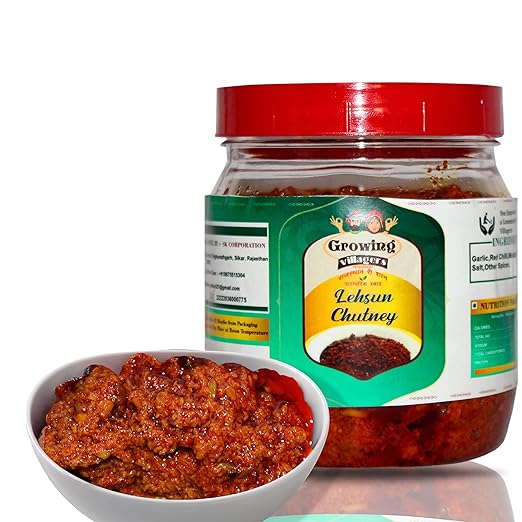 Growing Villagers Desi Marwadi Lehsun Chatni Homemade Rajasthani Chatney | Traditional Marwadi Taste | Jar Of 500 Grams