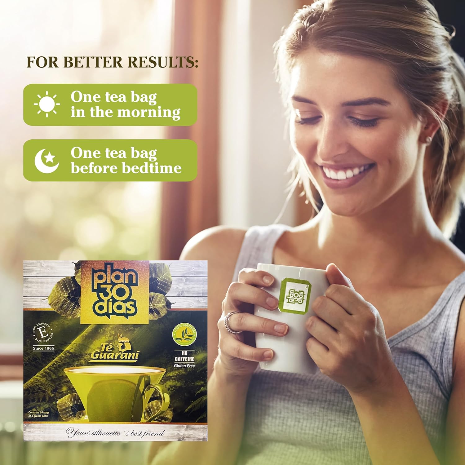 Te Guarani Plan 30 Días – Caffeine-Free Herbal Tea with Senna & Boldo | 30-Day Herbal Infusion Routine for Wellness & Comfort | Natural Morning & Night Blends | 60 Tea Bag - 2 Packs