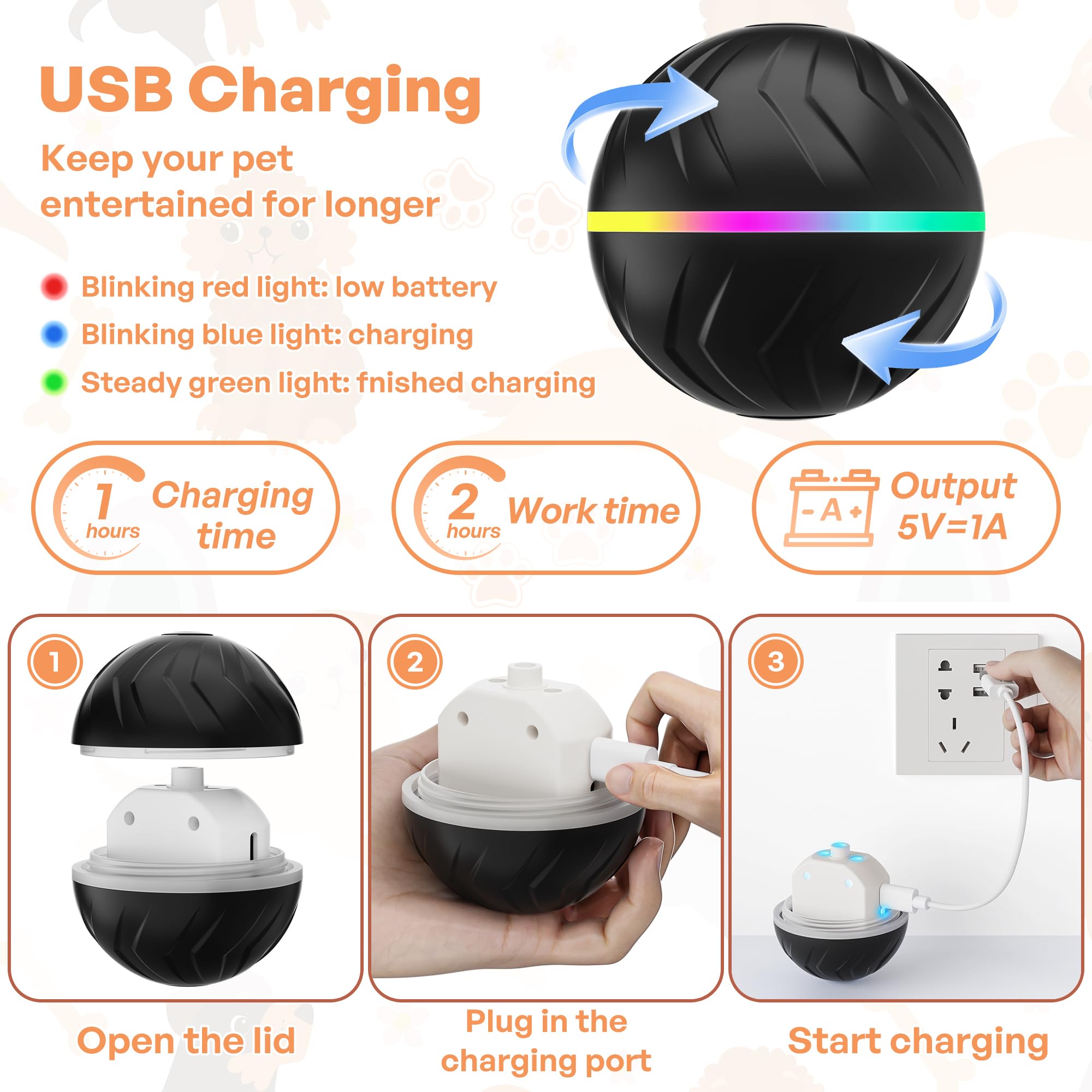 BXIHUR Interactive Dog Toys, New Electric Dog Toy, Automatic Moving Dog Toy, Dust And Waterproof Ip 54, Rechargeable - Image 4