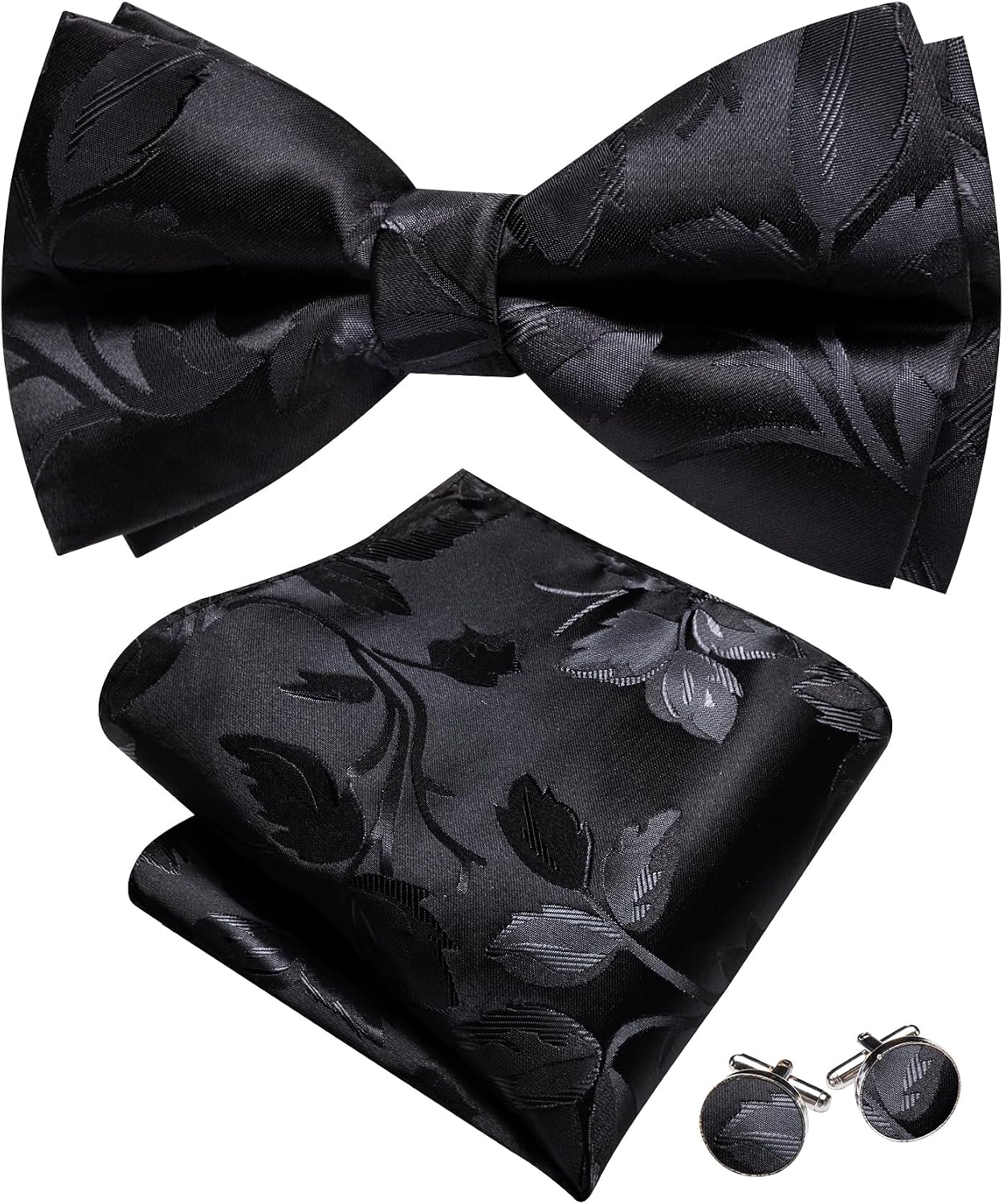 Barry.Wang Pre-tied Bow Ties for Men Adjustable Solid Color Tuxedo Bowtie Set with Hanky Cufflinks Brooch Wedding Party