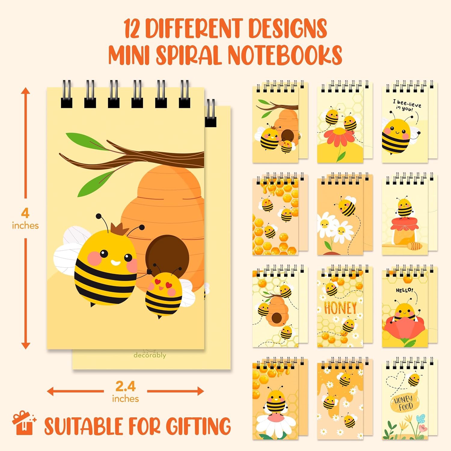 Decorably 24 Pack Bee Mini Notebooks Party Favors for Kids, 2.4x4in image 3