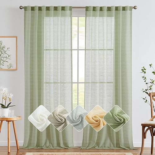 Miniatura 1 de jinchan Cortinas traslúcidas de lino para sala de estar, 96 pulgadas de largo, cortinas de gasa rústica, filtrantes de luz, bolsillo para barra,