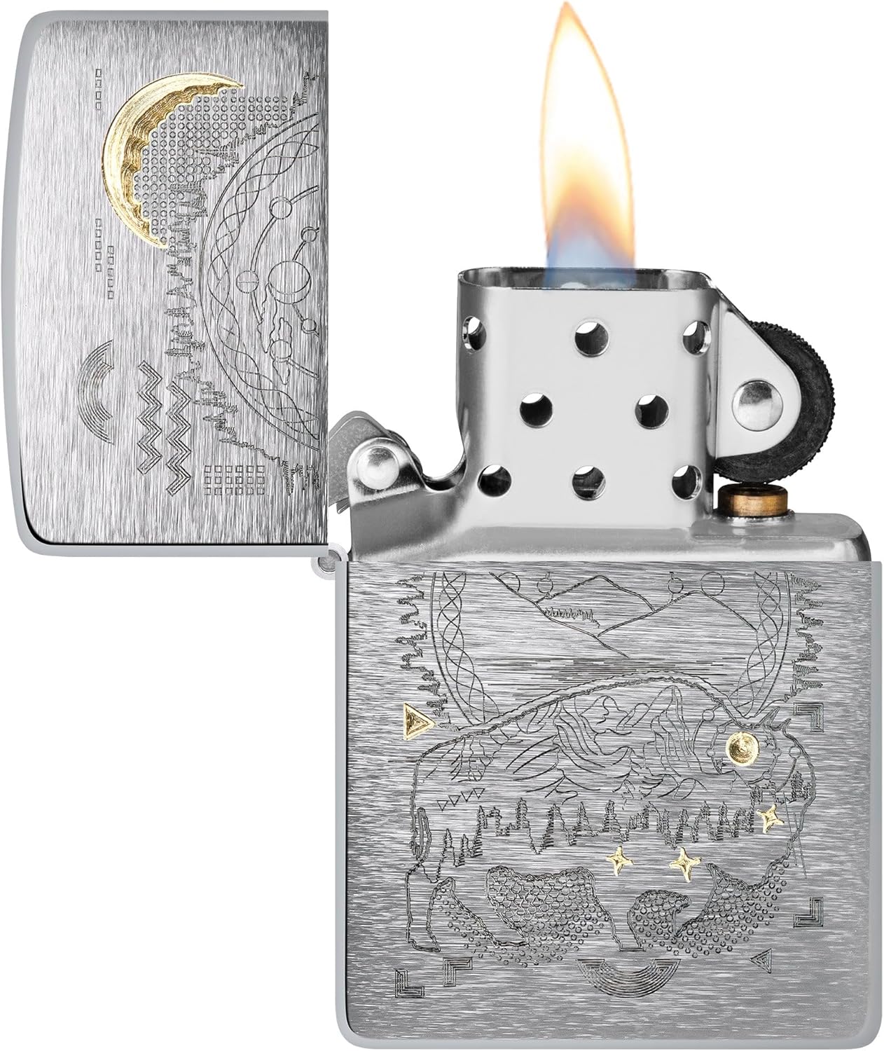 Zippo Lighter: Bison Design Engraved - Brushed Chrome 48803