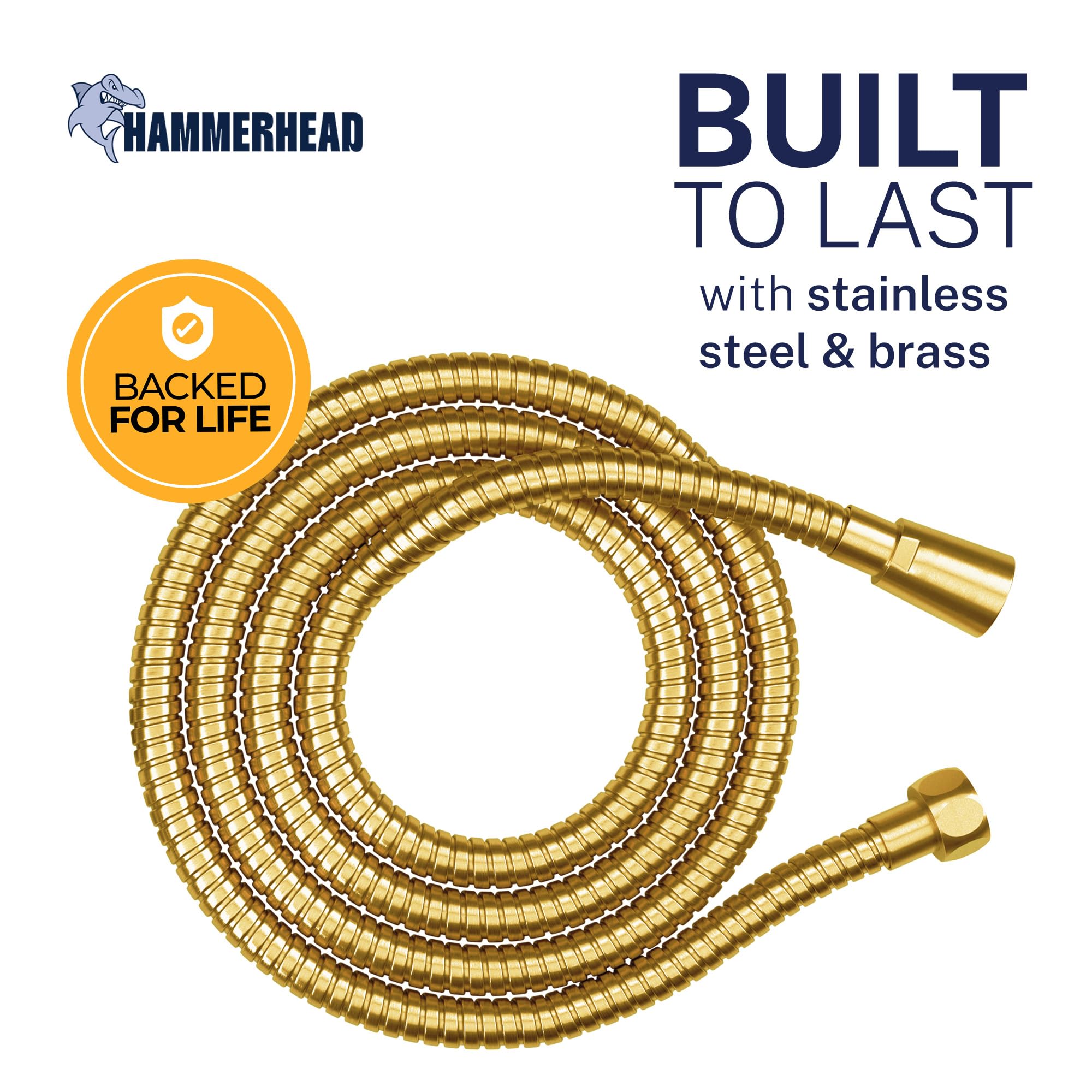 HammerHead Showers® Accesorio de manguera de ducha de metal para cabezal de ducha, color dorado cepillado, manguera de ducha extralarga, manguera de ducha de 72 pulgadas, pieza de repuesto universal