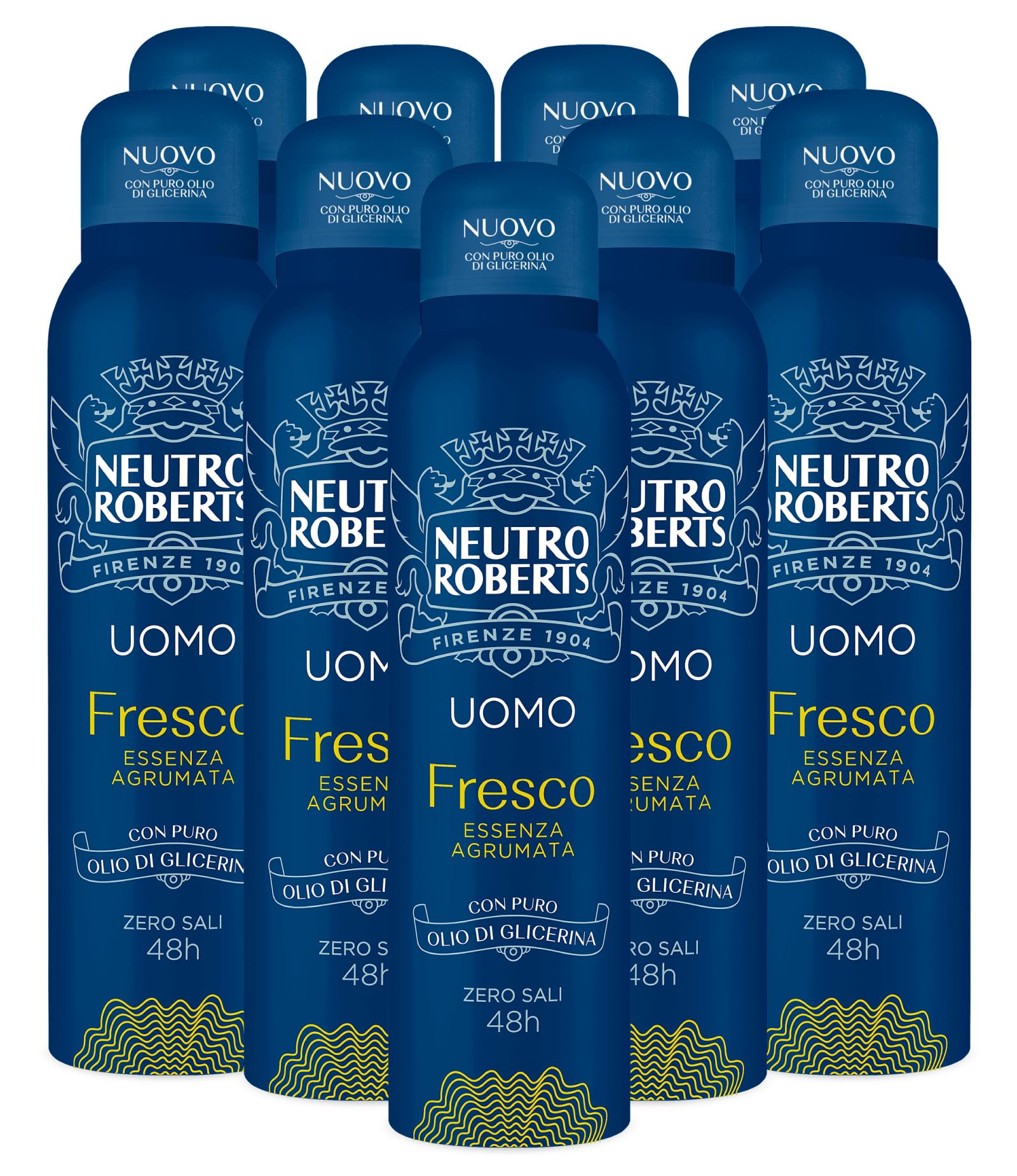 9x Neutro Roberts Uomo Deodorante Spray Fresco Zero Sali Efficace 48h Essenza Agrumata Dermotestato - 9 Flaconi da 150ml ognuno