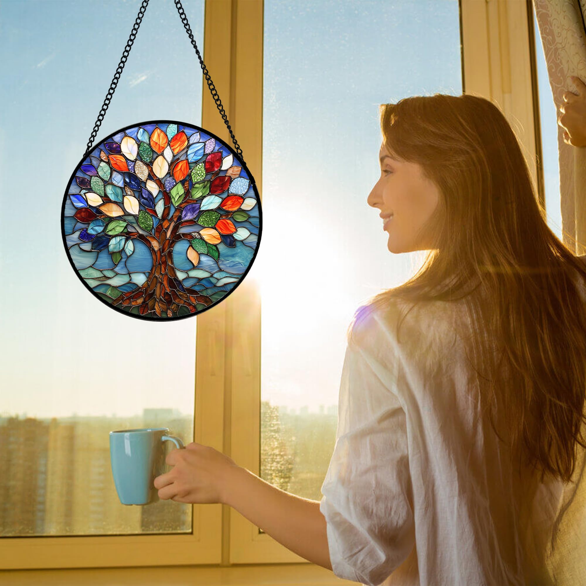 Amazon.com : DASTOLL Stained Glass Window Hanging, Colorful Tree