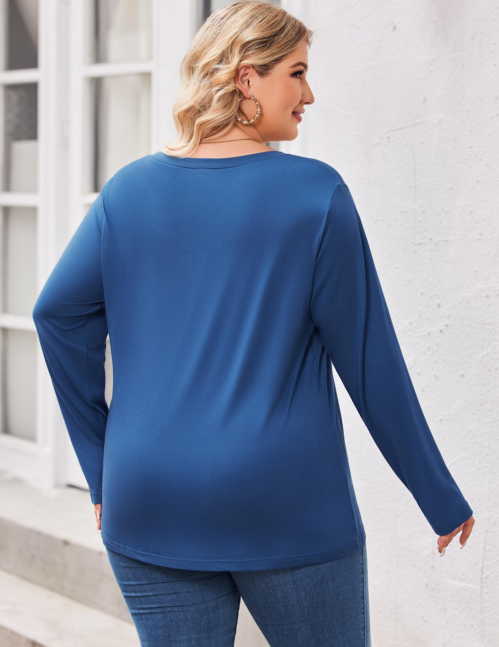IN'VOLAND Womens Plus Size Long Sleeve Shirts V Neck Basic Tee Tops Loose Fit Fall Outfits for Women 1X-5X