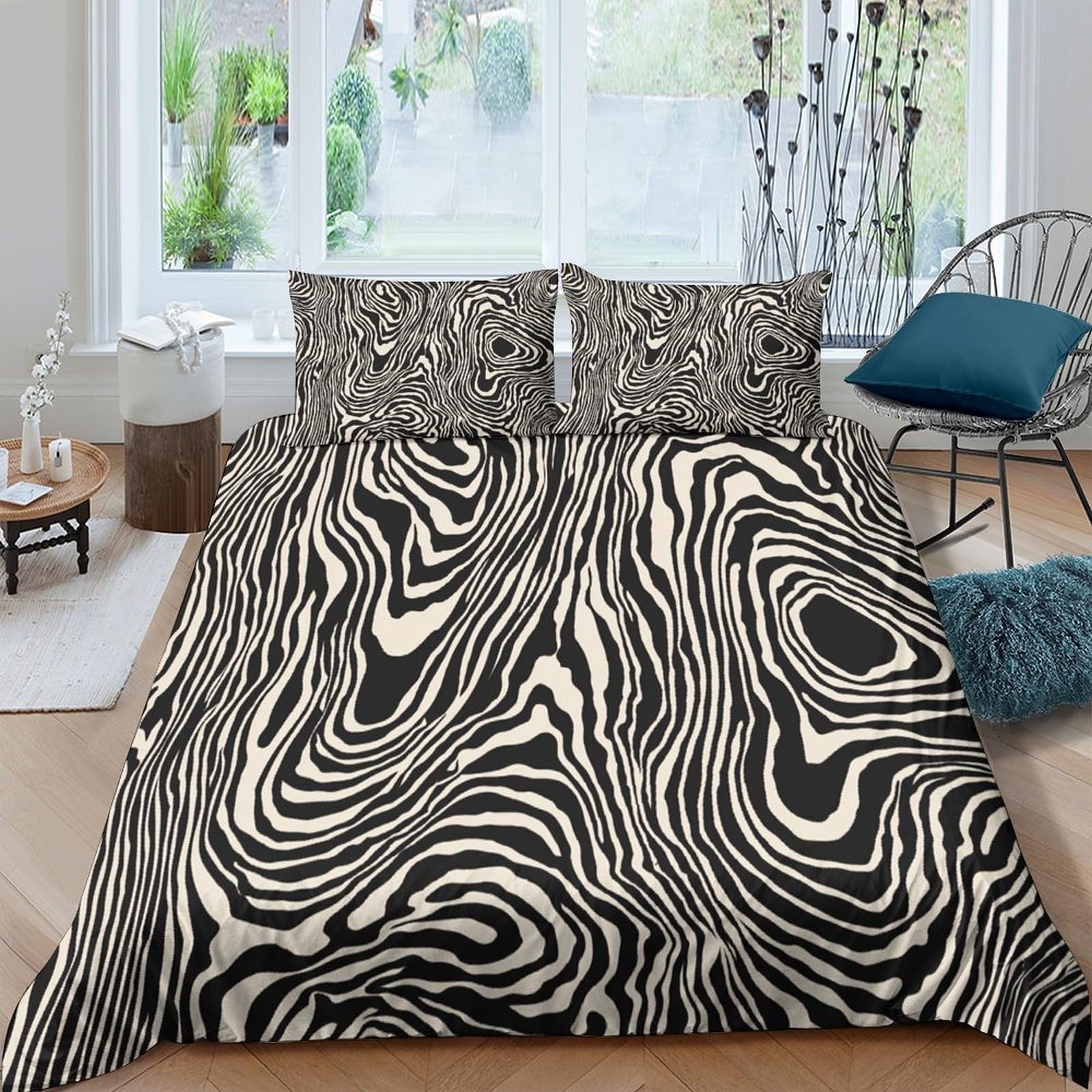 XFKLYNVCJ 3D Printed Abstract lines Comforter Cover Premium Polyester Black white pattern Duvet Cover Shrink Resistant Quick Drying for College Bedroom Student Dormitory Use Super king（260x220cm）