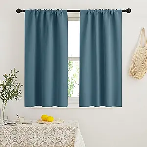 RYB HOME Small Window Curtains with Rod Pocket Design, Blackout Privacy Curtains Drapes Energy Efficient Covering for Closet Pantry, W 29 x L 45 inches, 2 Panels, Slate Blue