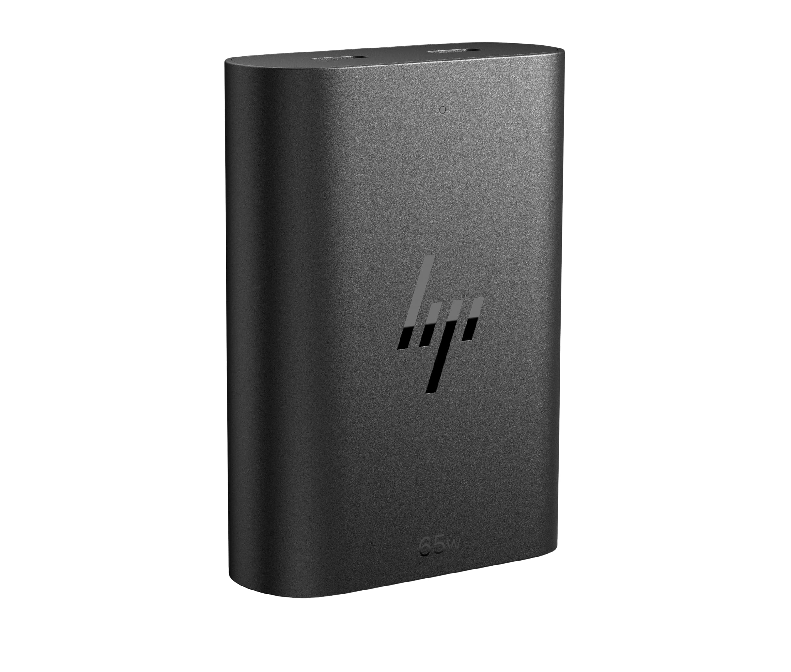 HP 65W GaN USB‑C Laptop Ladegerät – Kompakt, Schnellladefunktion, 2 USB‑C Ports, universelle Kompatibilität, 30 % recycelter Kunststoff, 75×53×22 mm, 85 g, Schwarz