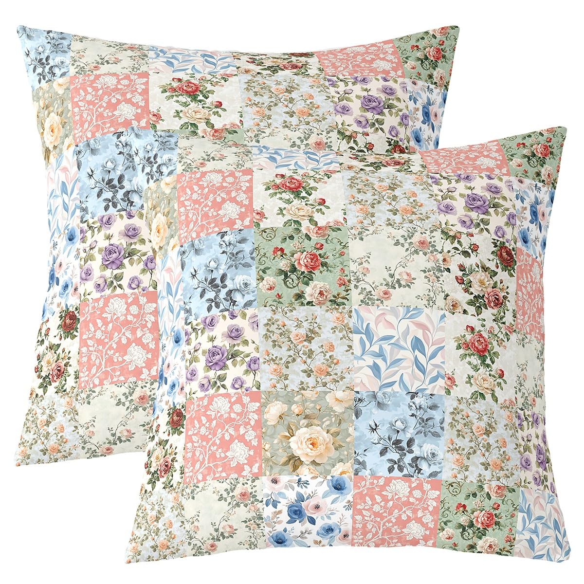 Homemissing Vintage Retro Flower Throw Pillow Covers Set of 2 45x45cm Boho Floral Cushion Covers Mid-Century Flowers Pillow Case for Couch Sofa Cushion Case Kids Boys Girls Bedroom Decor