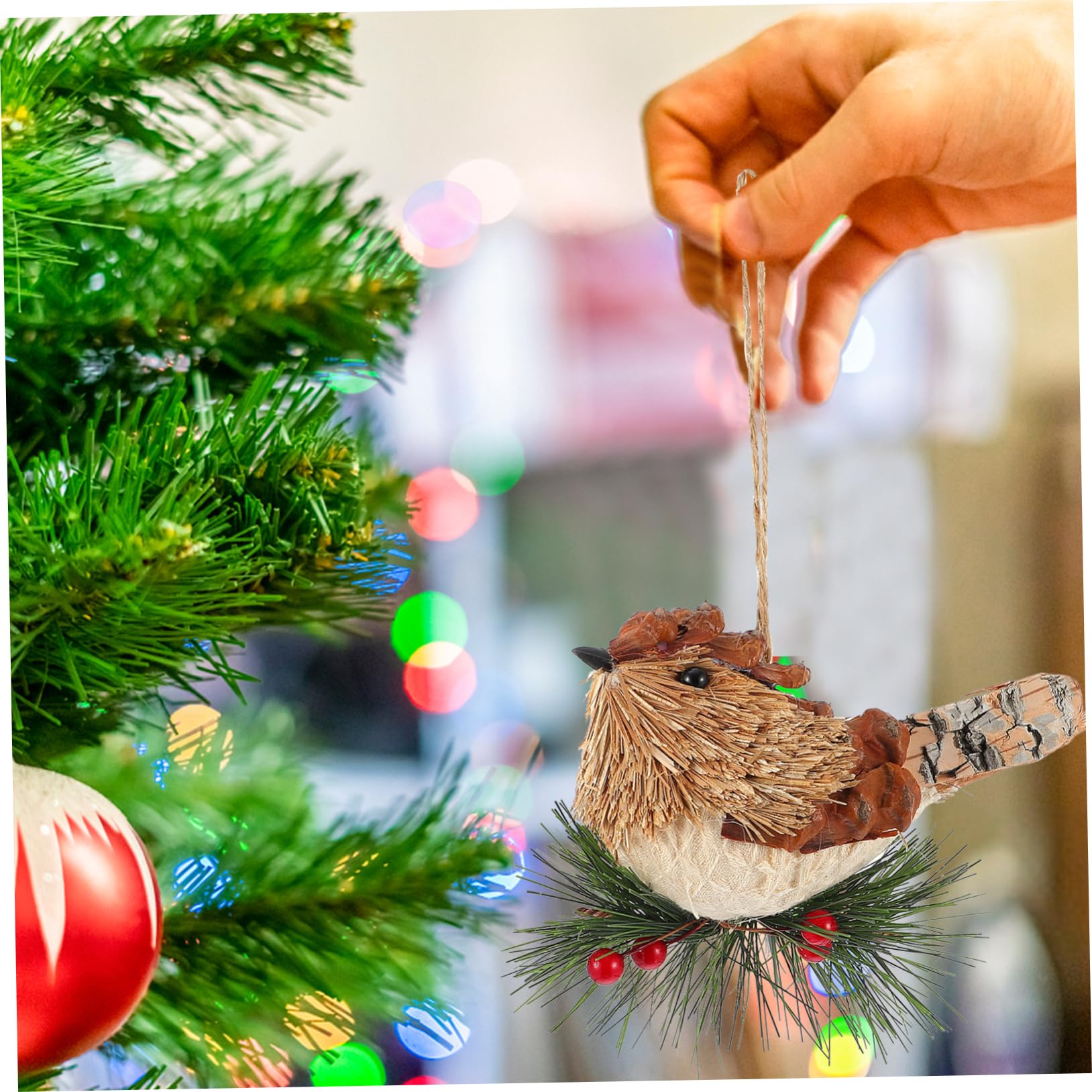 IMIKEYA 4 Stück Weihnachtsstrohvögel Dekoration Vogel Weihnachtsbaumschmuck Künstliche Vögel Zur Dekoration Einzigartiges Vogel-Handwerk