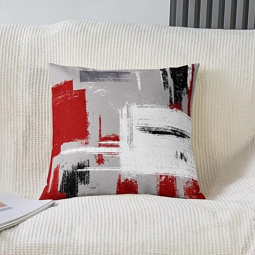 Miniatura 2 de Feelyou Juego de 2 fundas de almohada abstractas para sofá cama, fundas de cojín decorativas de arte abstracto moderno, color rojo, gris, blanco, no