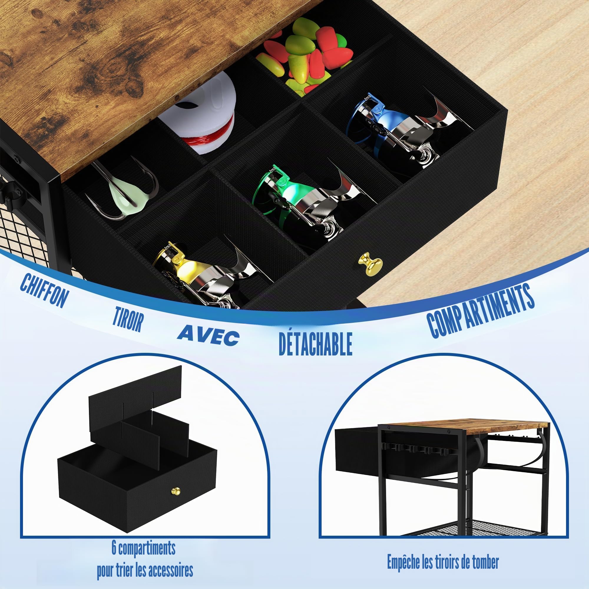 Support de canne à pêche pour garage, rotatif 360°, chariot de rangement pour matériel de pêche, cadeau homme/femme
