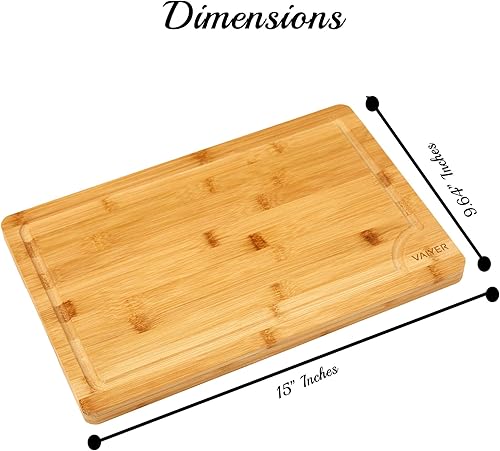 Miniatura 2 de Vaiyer Tabla de cortar de bambú con ranura para jugo, tabla de cortar de cocina resistente para carne, pollo, pescado, queso y verduras, tallado y