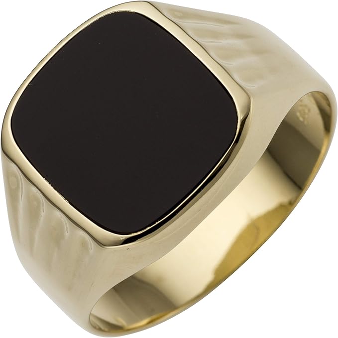 Men's 14ct Yellow Gold Onyx Ring, Yellow gold 14K 585, Onyx, Amazon