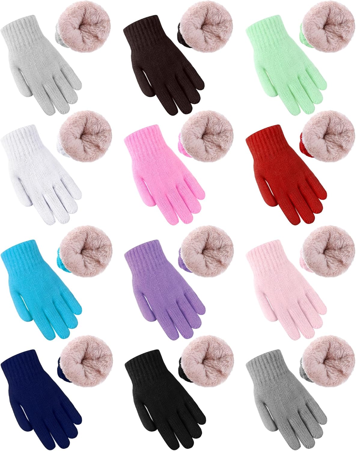 Shihanee 12 Pairs Kids Fleece Lined Gloves Bulk for Girls Boys Winter Thermal Knit Gloves Cold Weather Supplies 6-10 Years
