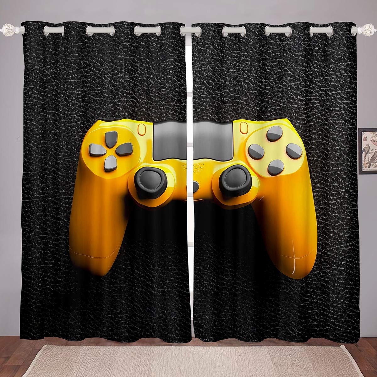 Gamepad Trattamenti Finestra Gamer Tende per Ragazzi Ragazze Bambini Videogiochi Finestra Tende Resistente Della Novità Moderno Gioco Controller Camera Decor Giallo Nero W66*L72