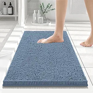 Smiry Luxury Chenille Bathroom Rugs 24x16, Extra Soft and Absorbent Shaggy Bath Mat, Machine Washable, Non-Slip Plush Carpet Runner for Tub, Shower, and Floor, Home Decor Accessories, Grayish Blue