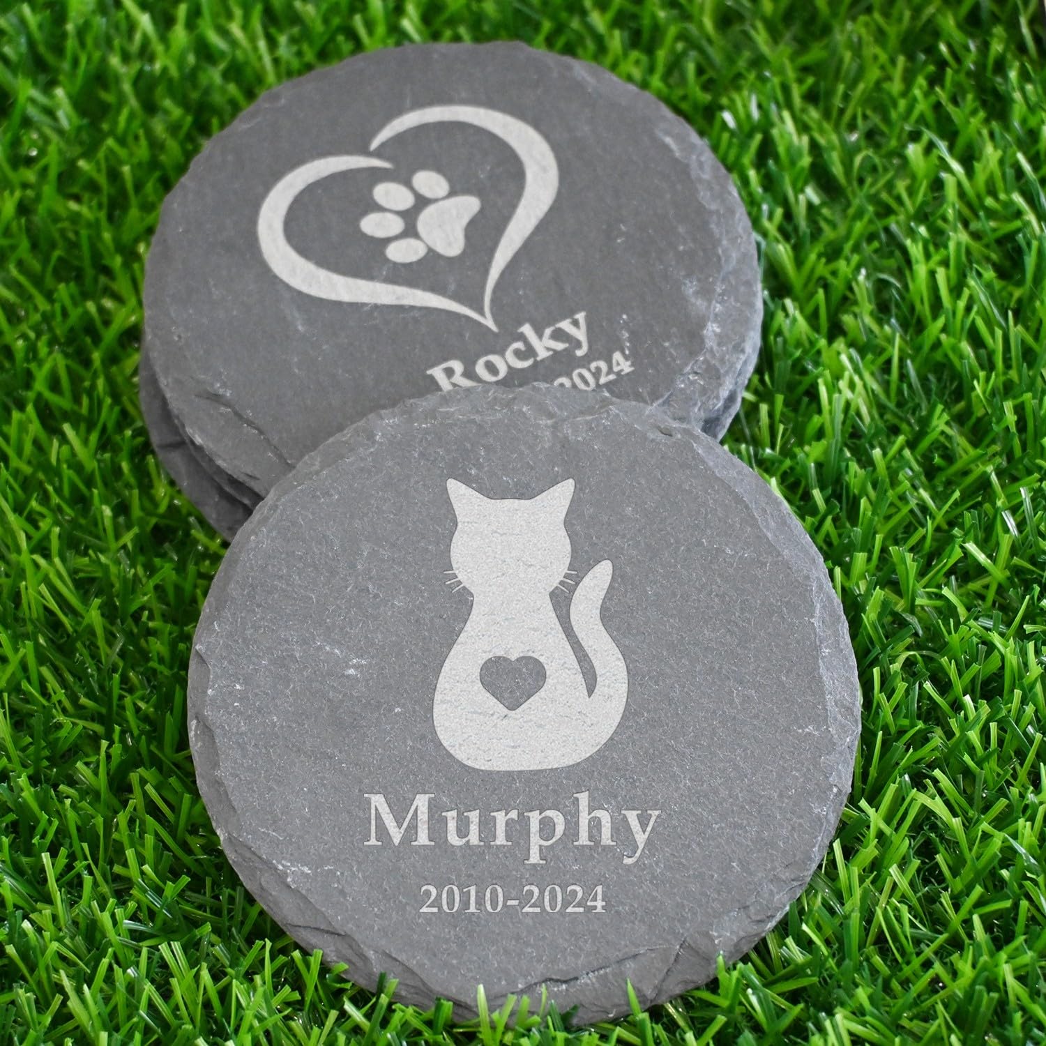 KUALEENG Personalized Cat Memorial Stone, Round Cat Garden Stone, Cat Headstone Memory Gift for Cat Loss, Cat Memorial Gifts Cemetery Decorations for Grave, Gifts for Cat Lovers