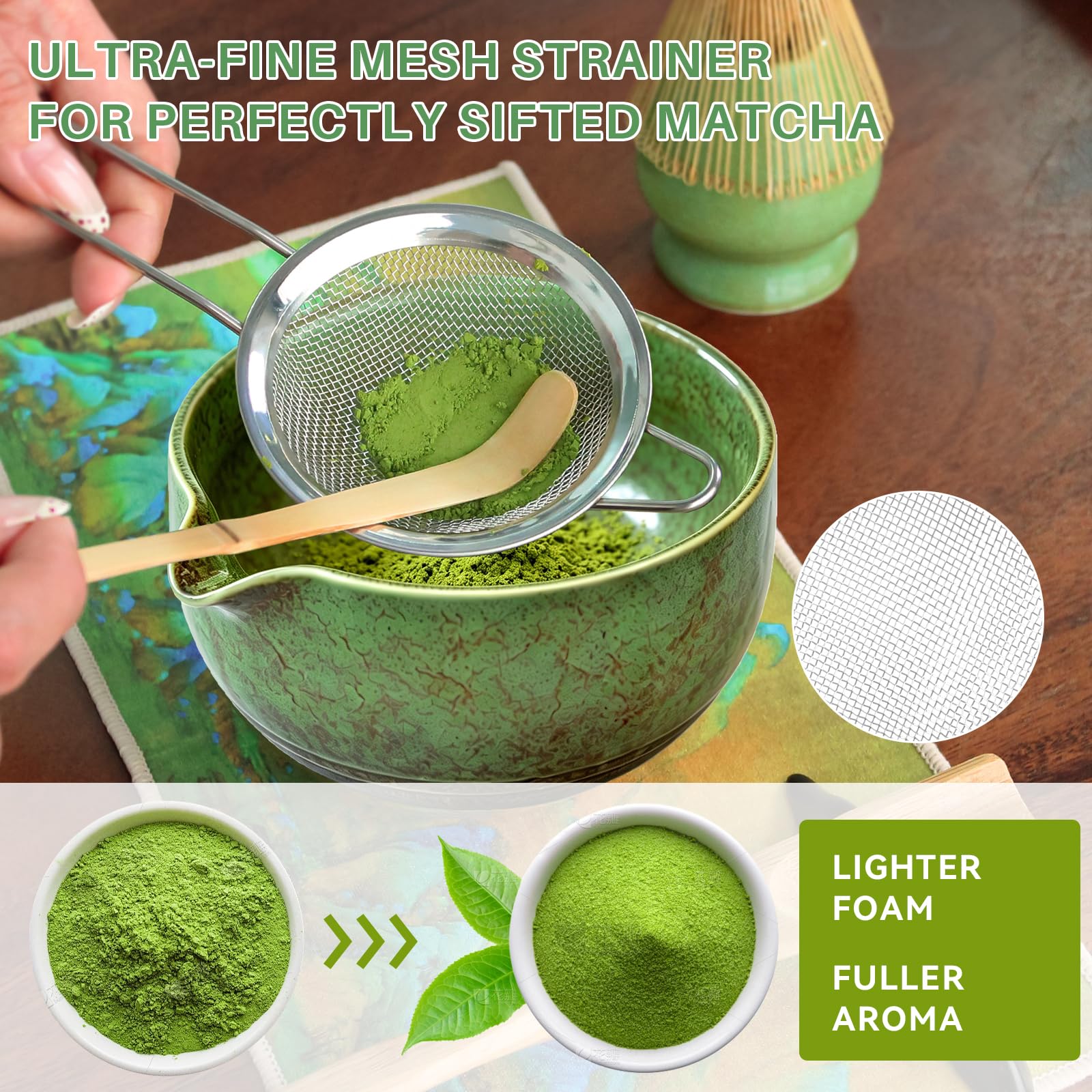 Matcha Kit 8 Piezas - Kit Té Matcha Completo con Tazón de Matcha con Pico, Batidor de Bambú (Chasen) y Accesorios Completos, Perfecto para Ceremonias Japonesas y Lattes Caseros (Matcha Verde) — view 5
