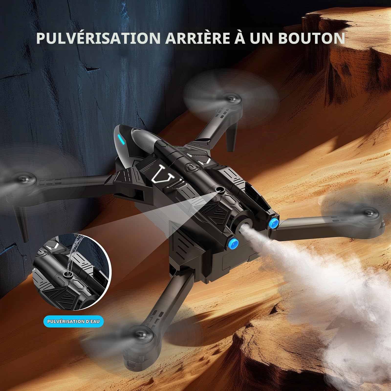 Drone avec Camera 4K pour Enfant et Adulte, Drones Radiocommandés, Quadcopter RC Pliable avec Effet de Pulvérisation, Moteur Brushless, Auto Hover, Selfie Gestuel, Jouet Cadeau pour Garçons et Filles