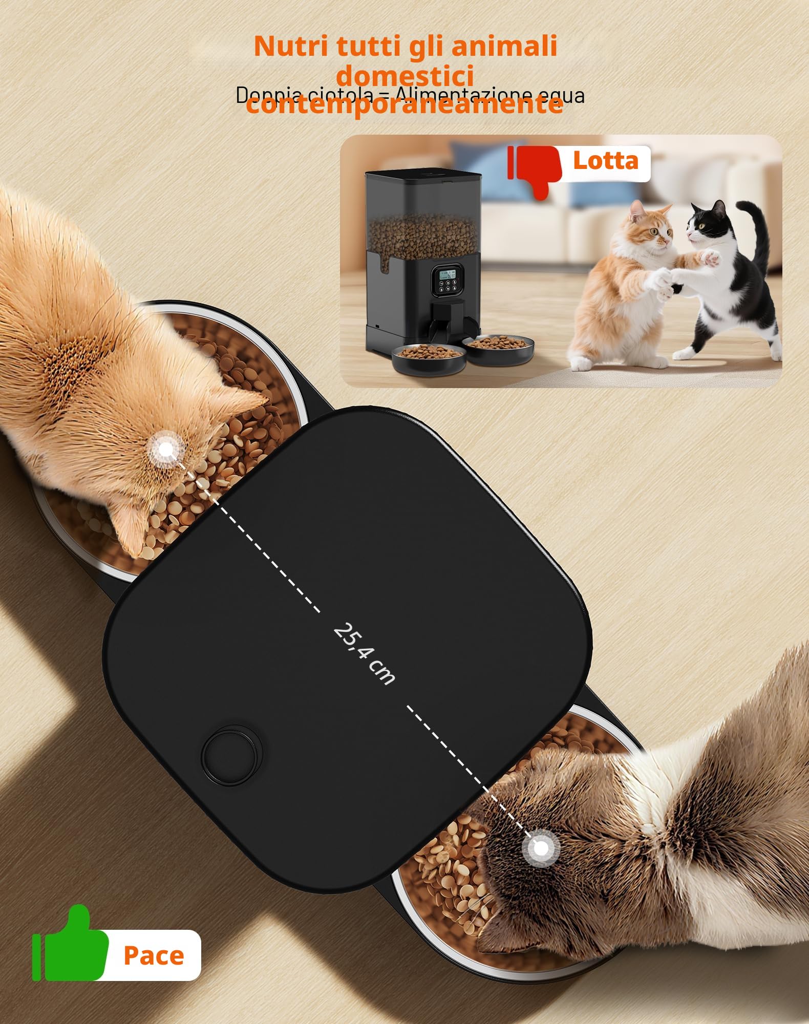 HoneyGuaridan 5G/2.4G WiFi Distributore Automatico Cibo Gatti con 2 Ciotole, Distributore Automatico Intelligente per Gatti e Cani, 4 Piedini Antiscivolo, Stabilità, 1-6 Pasti al Giorno (3.5L)